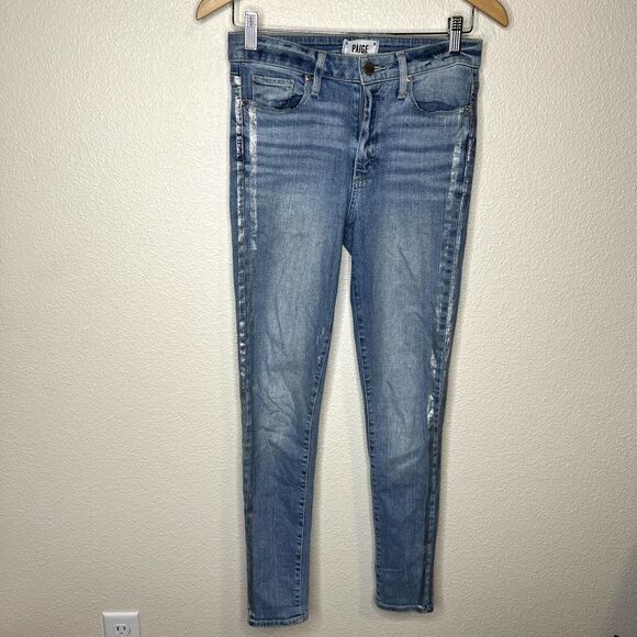 Paige Hoxton Ankle Skinny Jeans in Silver Tux Stripe Size 27 - Picture 2 of 7